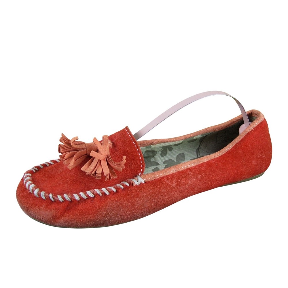 Lands'‎ End Women 8 Wide Orange Suede Moccasin Loafers Tassel Slip-On Casual